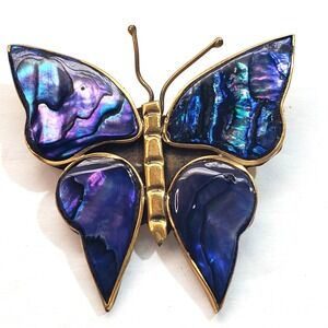 Vintage Alpaca Mexico Inlaid Abalone Purple Blue Butterfly Brooch
